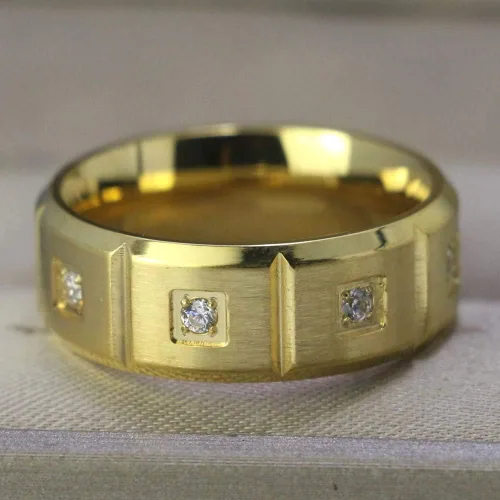 Vista 7 de WRS WEDDING RING SET Two Rings - Anillos para parejas para mujer, de oro amarillo de 10 quilates, con circonita cúbica blanca, conjuntos