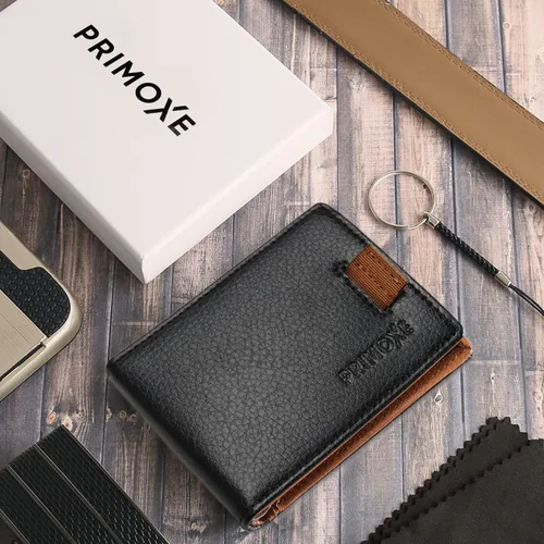 Vista 8 de Billeteras de cuero vegano minimalista con bloqueo RFID para hombres con clip de dinero, Negro -, Moderno
