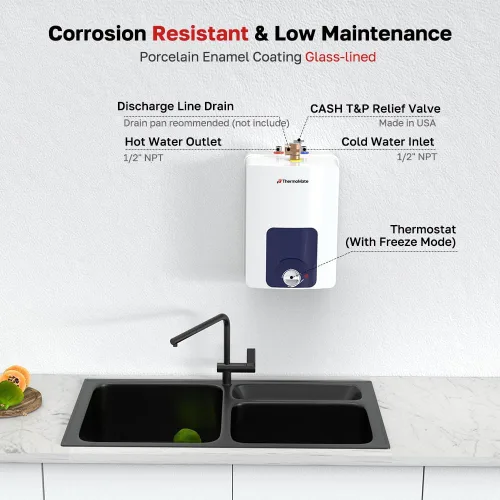 Vista 4 de ThermoMate Calentador de agua eléctrico con certificación UL, ES150B, punto de uso de 1.3 galones, calentador de agua debajo del fregadero, 120 V