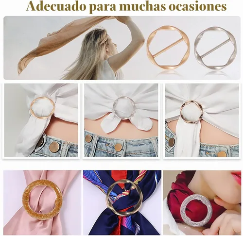 Vista 5 de Clips de camiseta 9 piezas, botón anudado de esquina de ropa, moda aleación perla diamantes de imitación círculo clip hebilla camisa redonda bufanda