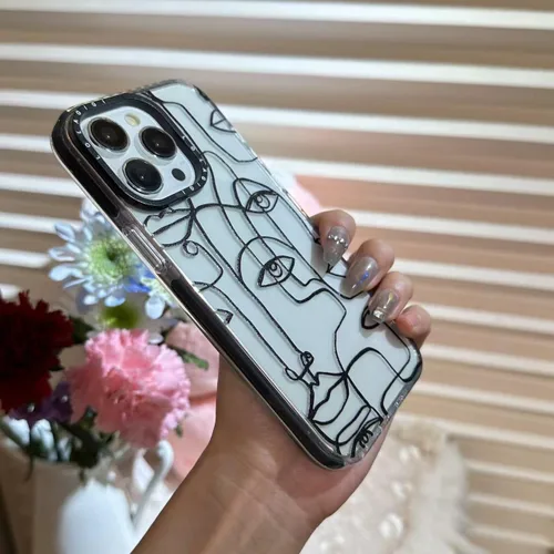 Vista 6 de Funda para iPhone 14 Plus, lindo diseño artístico de líneas faciales, diseño kawaii, diseño femenino de dibujos animados para mujeres, niñas
