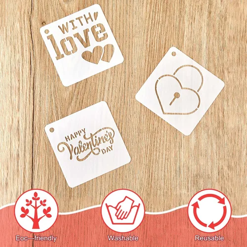 Vista 3 de Teling 80 plantillas de amor de corazón de San Valentín para pintar de 3 x 3 pulgadas, plantillas de dibujo reutilizables de San Valentín