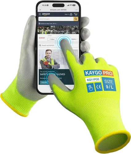 Vista 107 de KAYGO KG11PB - Guantes de trabajo de seguridad con revestimiento de poliuretano, 12 pares de guantes de punto sin costuras para hombres y mujeres