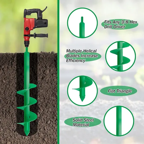 Vista 4 de Broca de taladro para plantar, taladro de tierra de jardín de 4 x 25 pulgadas, agujero en espiral para plantación rápida de plantas de semillero