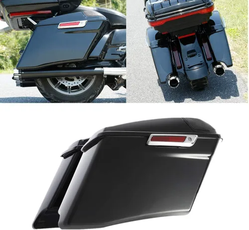Vista 2 de TCT-MOTORPARTS Alforjas extendidas estiradas de 4 pulgadas con sistema LED de guardabarros trasero con lente roja para Harley Touring CVO Road King