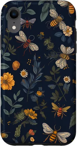 Vista 25 de Bees and Wildflowers on Dark Blue Funda para iPhone 17