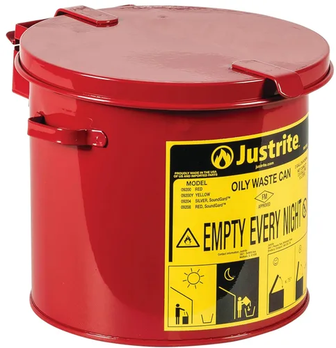 Vista 14 de Justrite Recipiente para desechos aceitosos de acero galvanizado de 10 galones, recipiente de seguridad metálico para trapos con aceite de 18 x 14