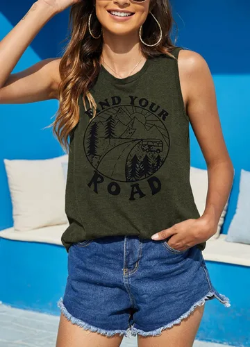 Vista 2 de Hount Camisetas sin mangas para mujer, estilo casual, holgadas, con gráficos, cómodas, para verano, básicas, camisetas tipo túnica