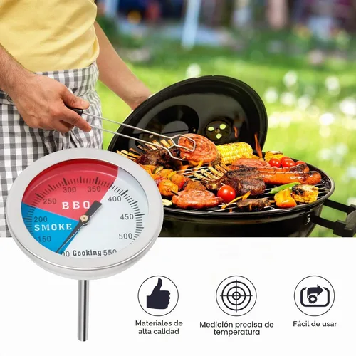 Vista 6 de Termómetro para barbacoa, medidor de temperatura, parrilla de carbón de acero inoxidable de 2 pulgadas, para ahumar, indicador de temperatura