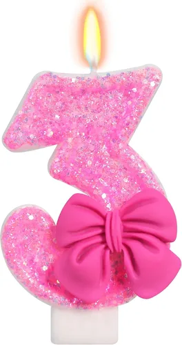 Vista 22 de Vela de cumpleaños para pastel, vela 0 - purpurina rosa con lazo, vela de feliz cumpleaños de 2.76 pulgadas, adorno superior de pastel para fiestas