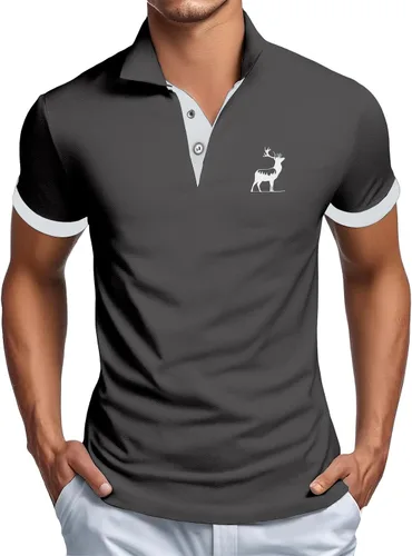 Vista 9 de Polo gráfico para hombre, casual, cuello de negocios, camiseta de otoño, manga corta, talla grande, clásica, básica, camiseta de golf