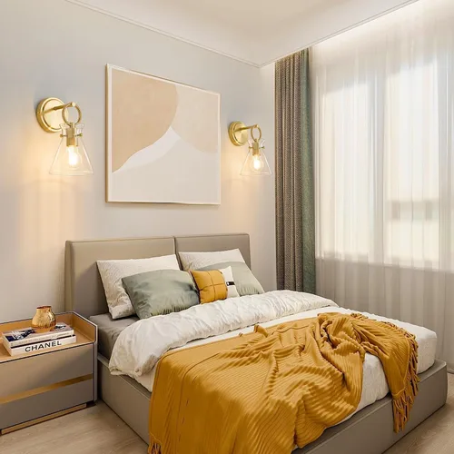 Vista 6 de Aplique de Pared Dorado de 1 Luz Cableado Montaje en Pared Estilo Moderno Rústico Accesorios de Luz de Tocador con Pantalla de Vidrio Transparente