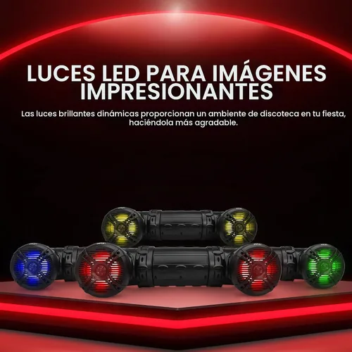 Vista 4 de Pyle Sistema de audio marino impermeable de 800 W con transmisión Bluetooth, luces LED y amplificador integrado, altavoces marinos Bluetooth de alta