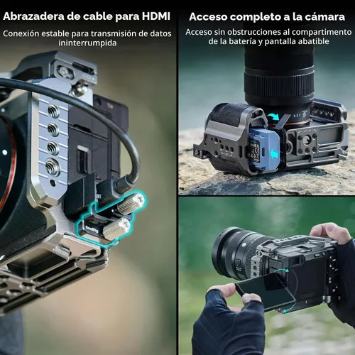 Vista 5 de Kit de Jaula de Cámara de Liberación Rápida SmallRig HawkLock para Sony A7C II/ A7CR con Empuñadura de Silicona Integrada, Jaula Completa de Acceso