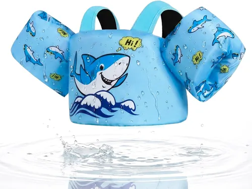 Vista 16 de Gogokids Chaleco de natación para niños pequeños, flotadores para niños de 24 a 66 libras, bonita chaqueta de natación de dibujos animados con arnés