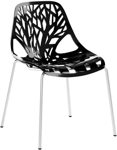 Vista 4 de Sillas de comedor de plástico acrílico de abedul (juego de 4 unidades), Plástico, metal, Negro