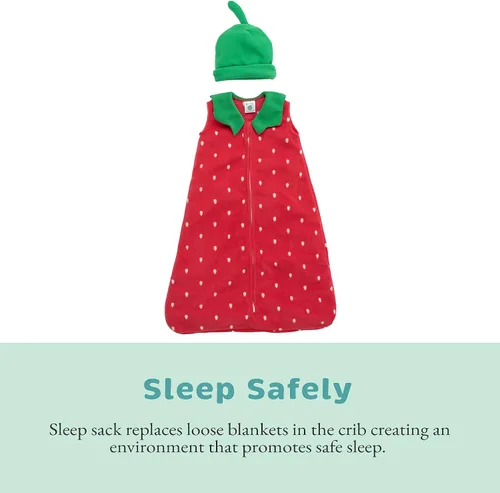 Vista 2 de Cuddle Club Saco de dormir de forro polar para bebé, manta para bebé, saco de dormir y sombrero para recién nacido Fresa