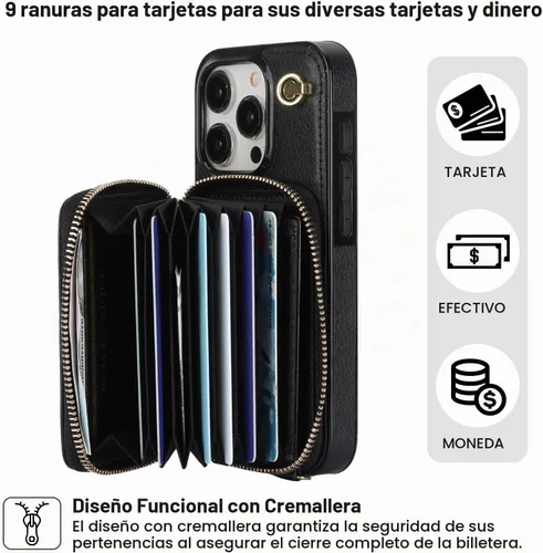 Vista 3 de Bocasal Funda tipo cartera cruzada con múltiples ranuras para iPhone 15 Pro Negro