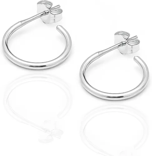 Vista 3 de Aretes de aro de plata de ley, plata de ley 925, 0.472 in, 16 ga, aretes de aro para mujer, aretes de aro de plata hipoalergénica, aretes de aro
