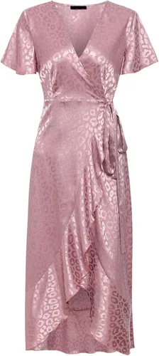 Vista 5 de Miessial - Vestido largo de gasa para mujer, para el verano, con cuello en V, volantes y lunares, vestido cruzado para ir a la playa