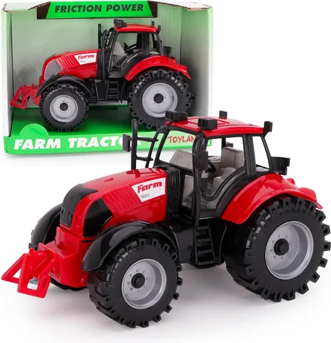 Vista 7 de Toyland Tractor agrícola accionado por fricción con sombrero de apertura, disponible en rosa, azul, rojo y verde (azul)