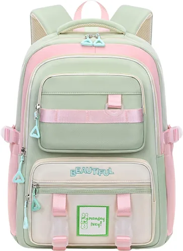 Vista 5 de Linda mochila estética para mujer, mochila universitaria para laptop, mochila kawaii preppy múltiples bolsillos antirrobo, impermeable, mochila Negro