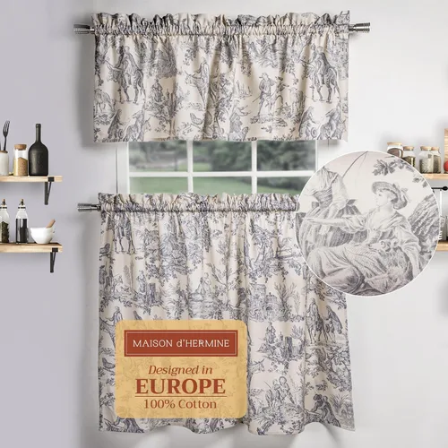 Vista 16 de Maison d' Hermine Juego de cortinas de cocina para ventanas, juego de cortinas de cocina 100% algodón, cenefas para el hogar [2 niveles
