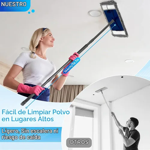 Vista 3 de Trapeador limpiador de pared con mango largo, trapeador de polvo de pared adicional para lavar paredes con 2 almohadillas reutilizables