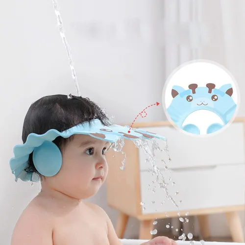 Vista 3 de Gorro de ducha para bebé, gorra de baño, visera de baño, protector de champú para lavado de cabello para niños, ajustable, impermeable, visera