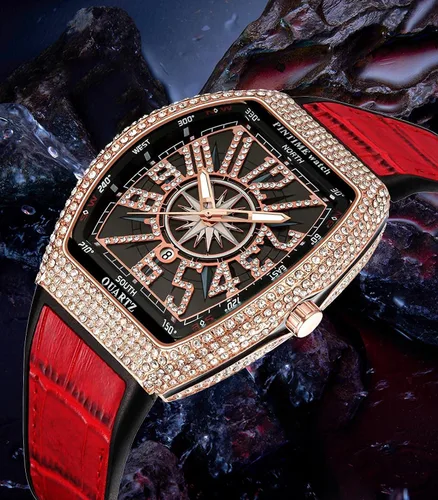 Vista 5 de Gosasa Reloj Tonneau único de moda para hombre con diamantes de imitación de cuarzo con correa de goma