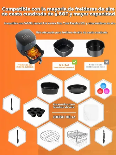 Vista 3 de Accesorios para freidora de aire para Cosori, 10 piezas cuadradas accesorios para COSORI 5.8 cuartos de galón, 6.0 cuartos de galón, Instant Vortex