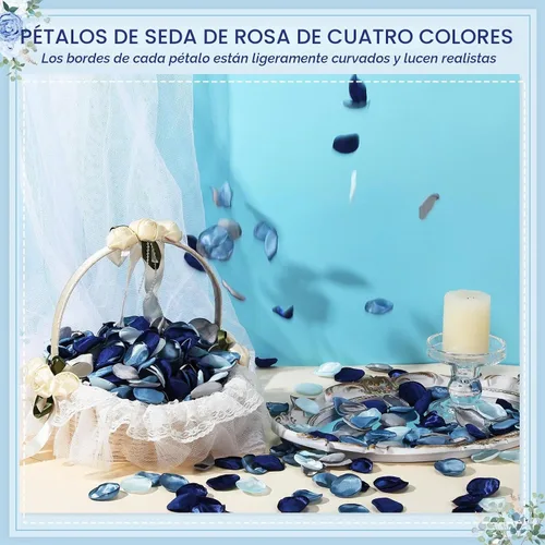 Vista 5 de Tigeen 600 pétalos de rosas artificiales color azul polvoriento francés