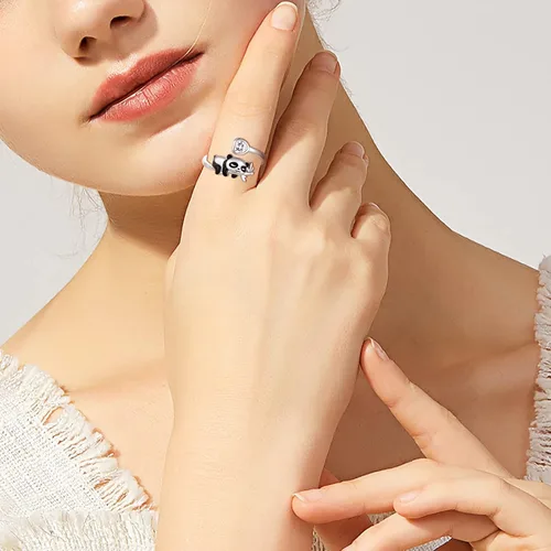 Vista 8 de Sterling Silver CatPugElephantPandaAxolotlUnicornCow Rings Adjustable Cute Animal Hypoallergenic Ring Jewelry Gift for Women Daughter