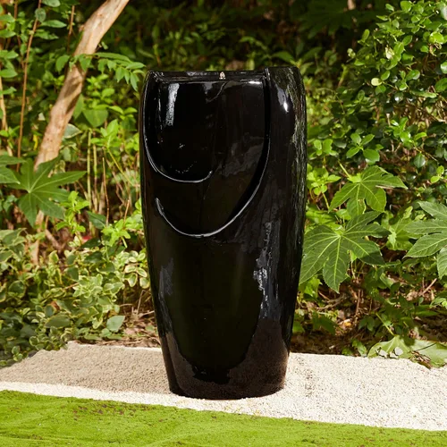 Vista 6 de Glitzhome Fuente de Agua con Jarrón de Cerámica de Gran Tamaño de 29.25" de Alto para Exteriores, Fuente de Agua Alta para Patio y Jardín con Luz