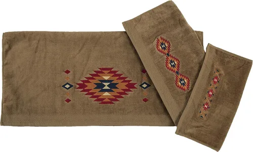 Vista 3 de Paseo Road Del Sol Aztec - Juego de toallas de baño bordadas de algodón de 3 piezas, color crema, estilo cabaña rústica del suroeste