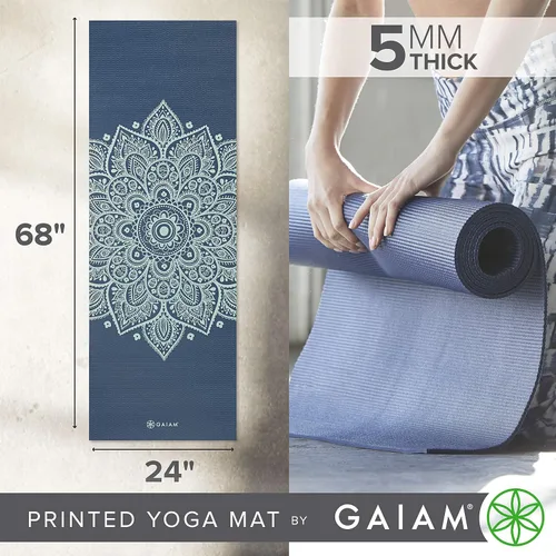 Vista 3 de Gaiam - Esterilla de yoga premium de 5mm con estampado, gruesa y antideslizante para todo tipo de yoga, pilates y entrenamientos en el suelo