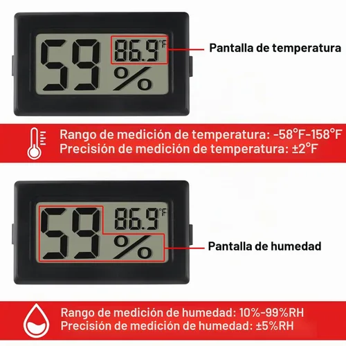 Vista 3 de Paquete de 2 mini termómetro digital higrómetro con sonda de temperatura interior medidor de humedad medidor LCD Fahrenheit pantalla higrómetro 2