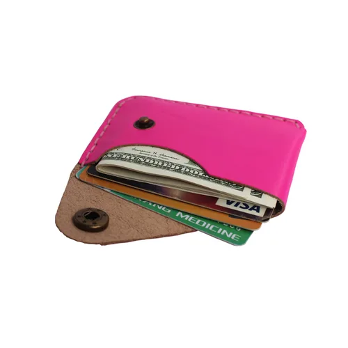 Vista 3 de Handmade Genuine Leather Simple Card Holder with Snap Button - Ultra - Thin and Stylishcard case (Rose red)
