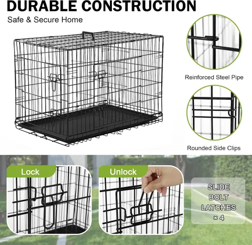 Vista 3 de Jaula negra para perros de 24 pulgadas, grande, XXL, plegable para perros grandes, jaulas de alambre de metal, jaula de segregación de animales