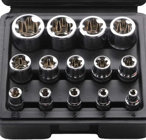 Vista 6 de Juego de llaves hembra E Torx con estuche, 1/4, 3/8, 1/2 pulgadas Drive E4-E24 Kit de llaves de torque externas, 14 piezas