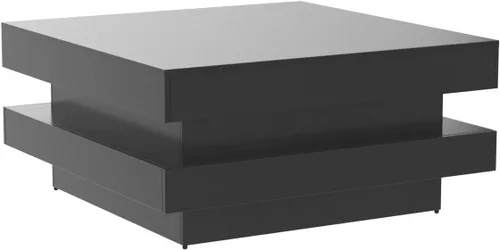 Vista 5 de Mesa de centro LED cuadrada negra moderna para sala de estar, mesa central de alto brillo con luces LED de 16 colores enchufables, mesa de té