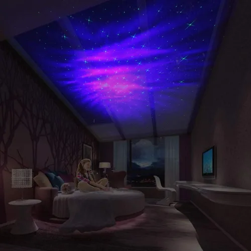 Vista 4 de LedMAll Aurora Star Green y RGB LED Night Lights Proyector decorativo con altavoz Bluetooth Control remoto