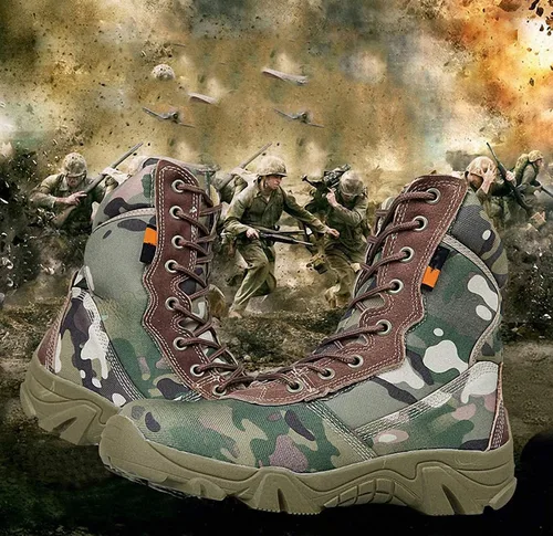 Vista 2 de Tebapi Botas tácticas militares para hombre, para mochileros, senderismo, campamento, escalada, senderismo, camuflaje, botas de tobillo, zapatos