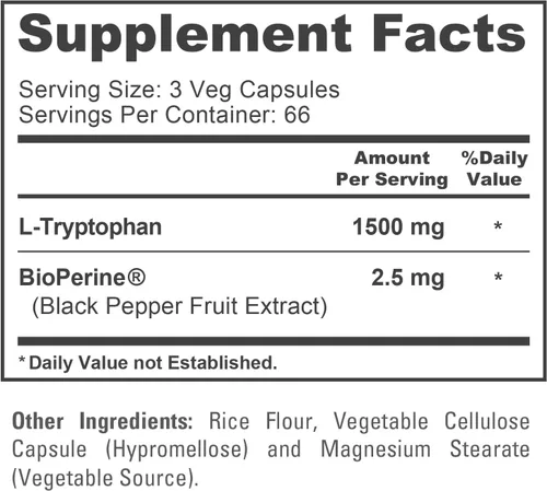 Vista 4 de NusaPure Cápsulas de L-triptófano, 1500 mg, 200 cápsulas vegetales (sin OMG, veganas)