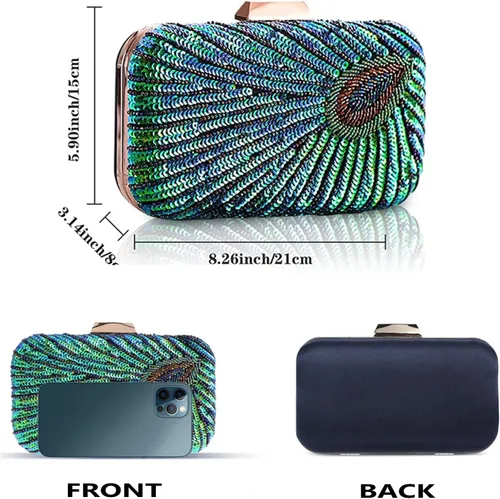 Vista 2 de Beaded Sequin Peacock Evening Clutch Bags Party Wedding Purse