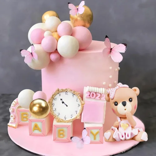 Vista 8 de Decoración para tartas de oso, decoración de pastel de oso con letras azules, esferas doradas y azules y blancas de perlas para suministros