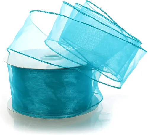 Vista 11 de Cinta de organza transparente con alambre de 2.5 pulgadas, color plateado de 10 yardas