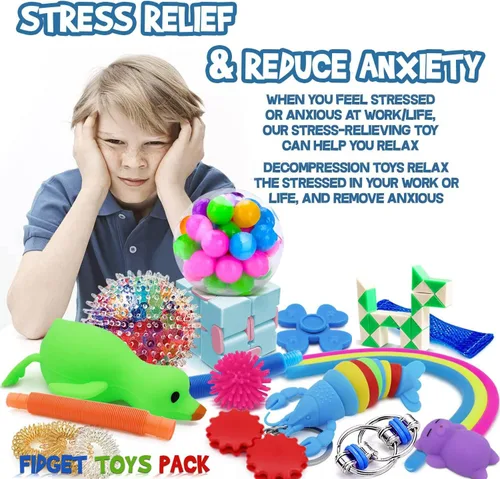 Vista 4 de 34 Piezas Juguetes Fidget, Juguetes Sensoriales Fidget para Alivio del Estrés para Niños Adultos Niños Niñas TDAH TOC Ansiedad Autismo, Premios Caja