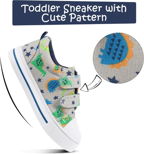Vista 3 de K KomForme - Tenis de lona para niños y niñas de dibujos animados con doble velcro