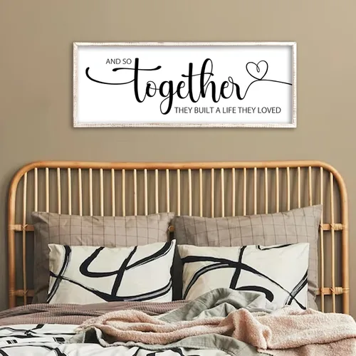 Vista 22 de Decoración de pared de Dulces Sueños sobre la cama de 32"×12" para dormitorio principal, gran letrero de Dulces Sueños, decoración de pared